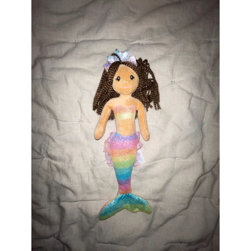 The Petting Zoo Mermaid Plush Doll Ombrez Rainbow 14 Inch Dark Skin